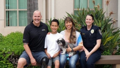 Photo of Rescue Dog Who Lost Her Back Paws Adopted by San Diego Detective with Prosthetic Leg